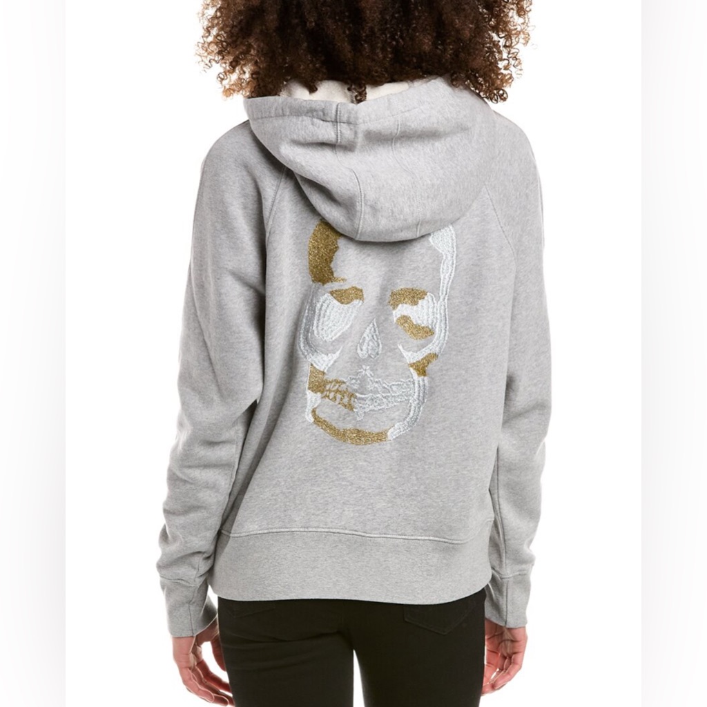 Zadig & Voltaire Clipper Camo Skull Embroidered Hoodie Sweatshirt In Grey S